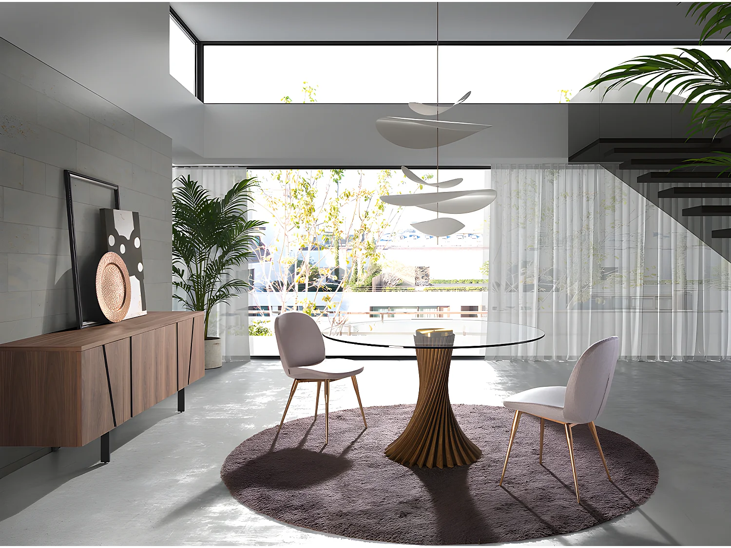 Esstisch runde gehärtetes Glas aus walnussfarbenes Holz  1127 ANGEL CERDA