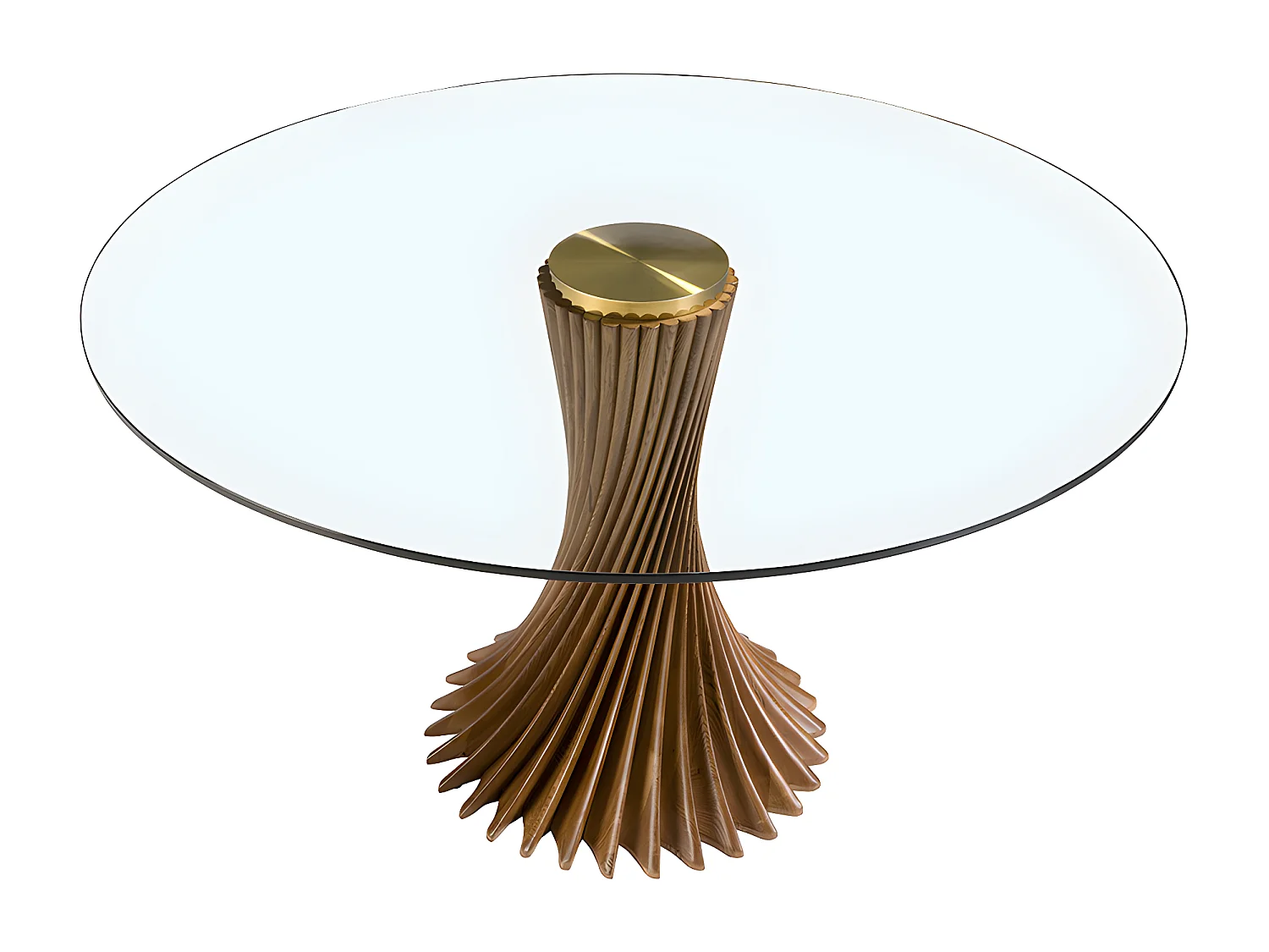 Esstisch runde gehärtetes Glas aus walnussfarbenes Holz  1127 ANGEL CERDA