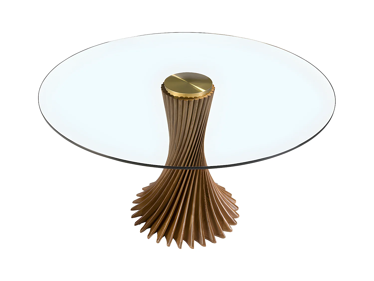 Table à manger ronde verre trempé et noyer 1127 ANGEL CERDA