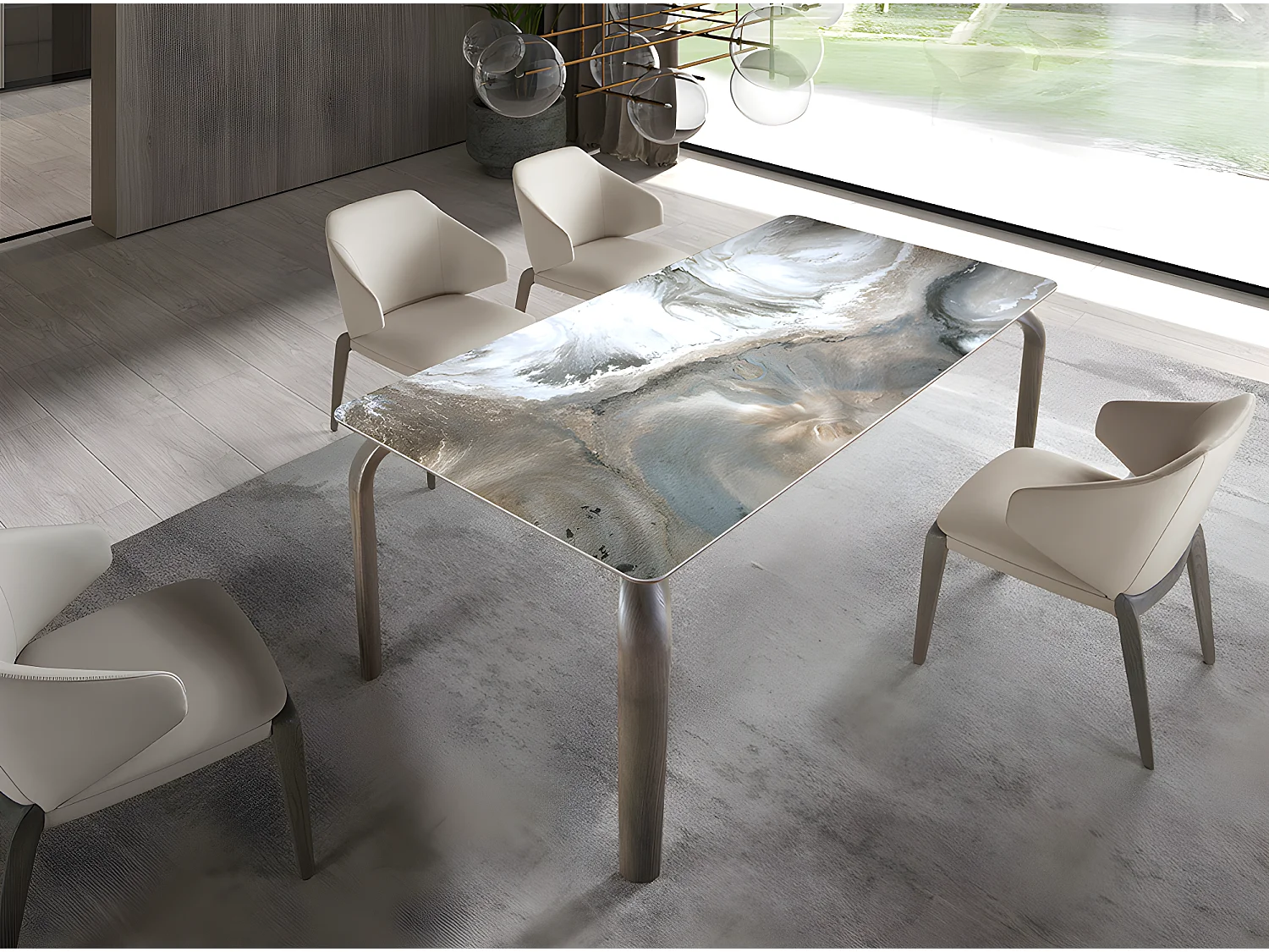 Tavolo da pranzo rettangolare marmo porcellanato e frassino di quercia   1142 ANGEL CERDA