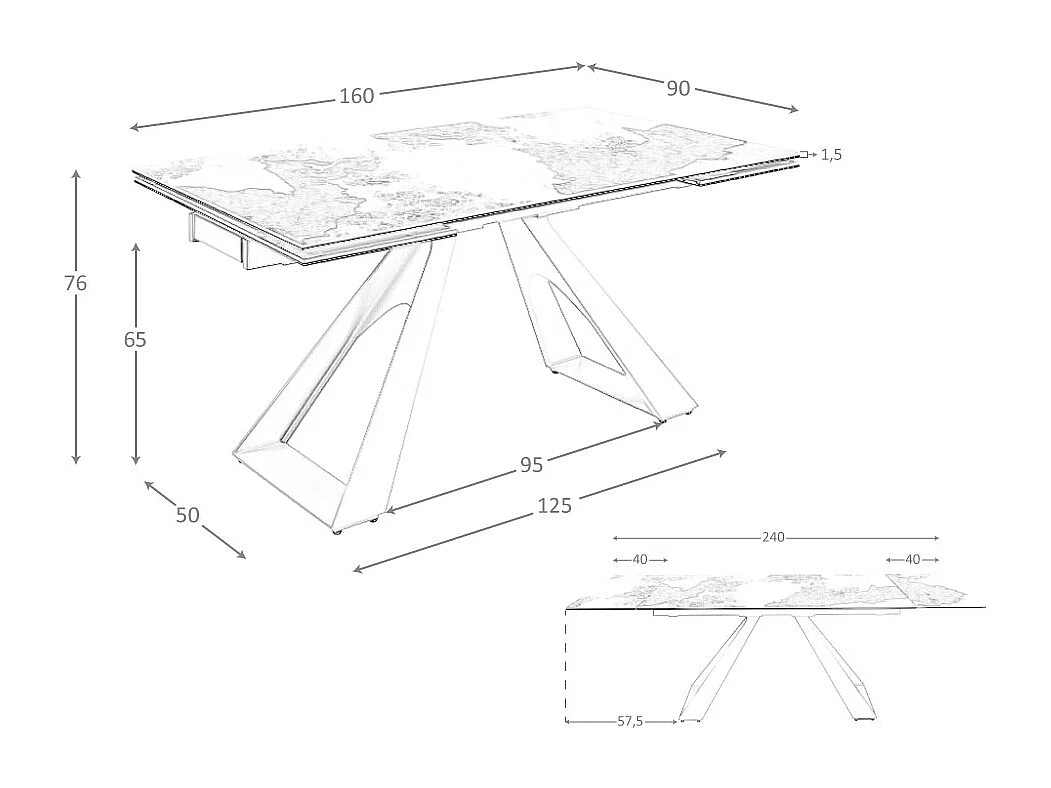 Rechteckiger ausziehbarer Esstisch aus Porzellanmarmor und taupefarbenem Stahl 1117 ANGEL CERDA