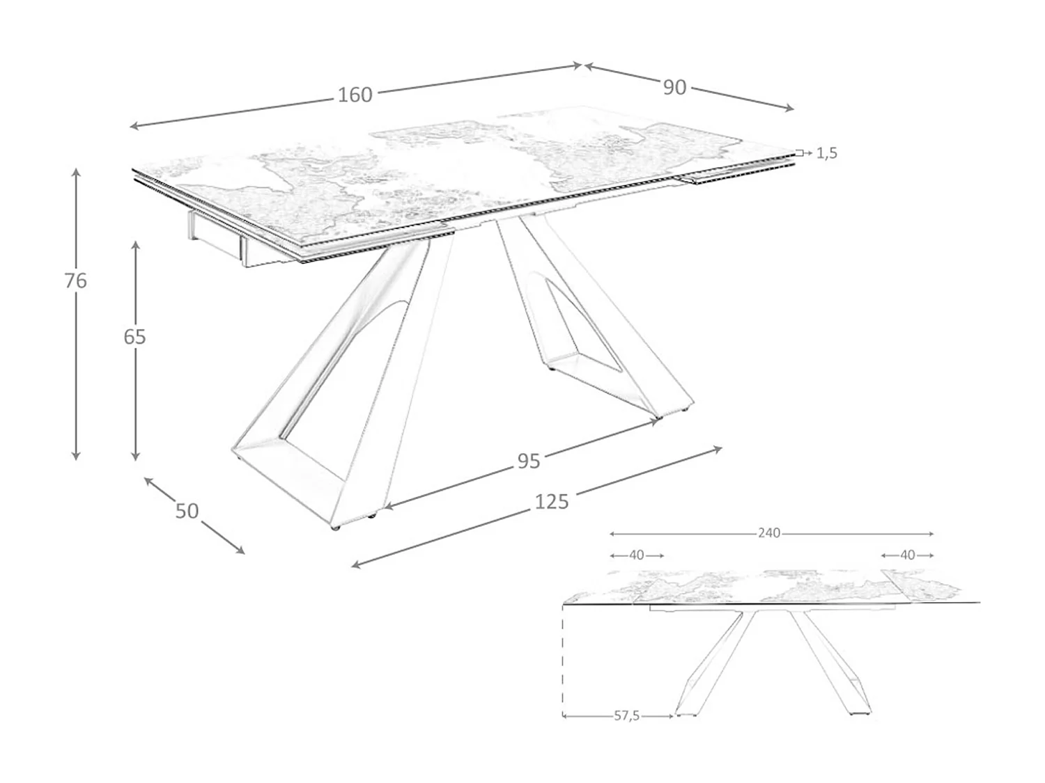 Tavolo da pranzo rettangolare allungabile in marmo porcellanato e acciaio grigio tortora 1117 ANGEL CERDA