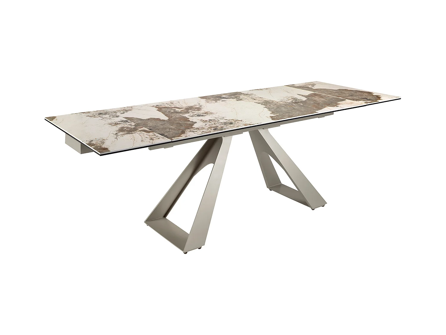 Table de salle à manger rectangulaire à rallonge en marbre porcelaine et acier gris taupe 1117 ANGEL CERDA