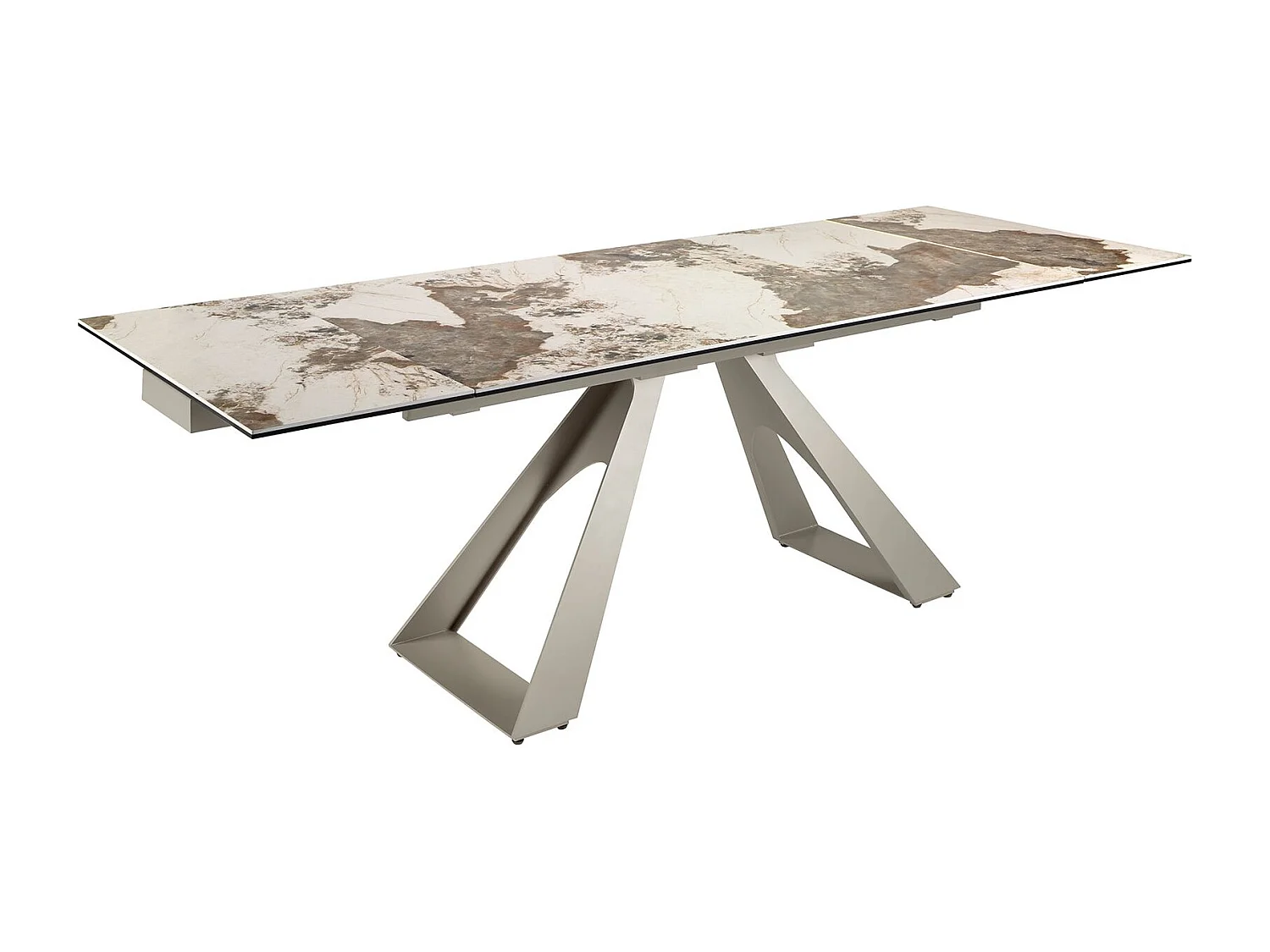 Table de salle à manger rectangulaire à rallonge en marbre porcelaine et acier gris taupe 1117 ANGEL CERDA