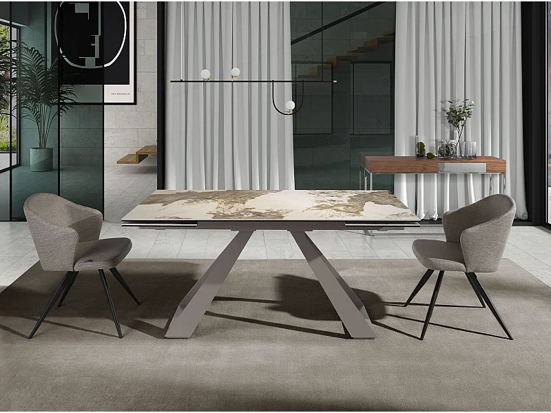 Rechteckiger ausziehbarer Esstisch aus Porzellanmarmor und taupefarbenem Stahl 1117 ANGEL CERDA