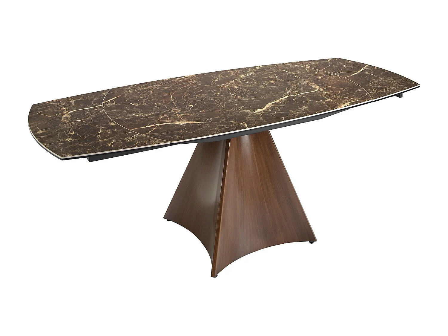 Table à manger à rallonge baril ovale marbre porcelaine et acier effet noyer 1113 ANGEL CERDA