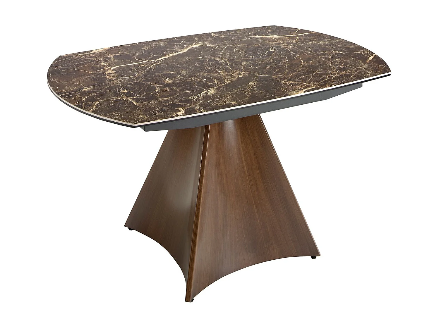 Table à manger à rallonge baril ovale marbre porcelaine et acier effet noyer 1113 ANGEL CERDA