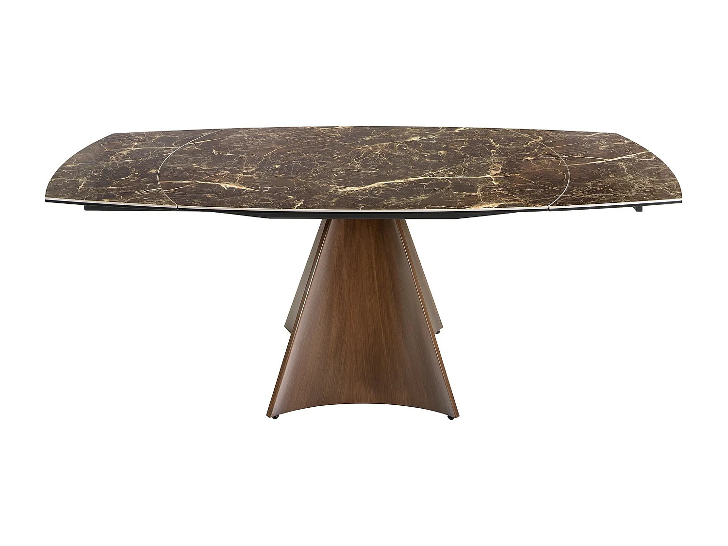 Table à manger à rallonge baril ovale marbre porcelaine et acier effet noyer 1113 ANGEL CERDA