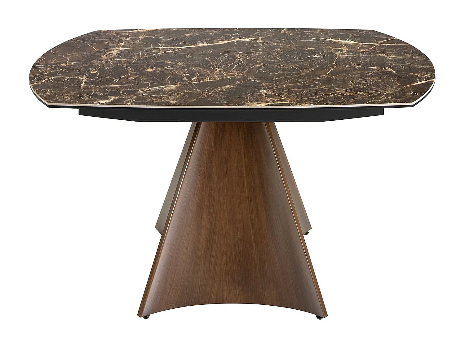 Table à manger à rallonge baril ovale marbre porcelaine et acier effet noyer 1113 ANGEL CERDA