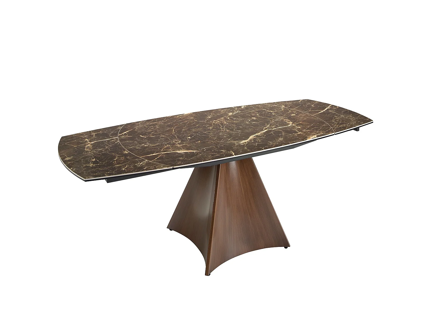 Table à manger à rallonge baril ovale marbre porcelaine et acier effet noyer 1113 ANGEL CERDA