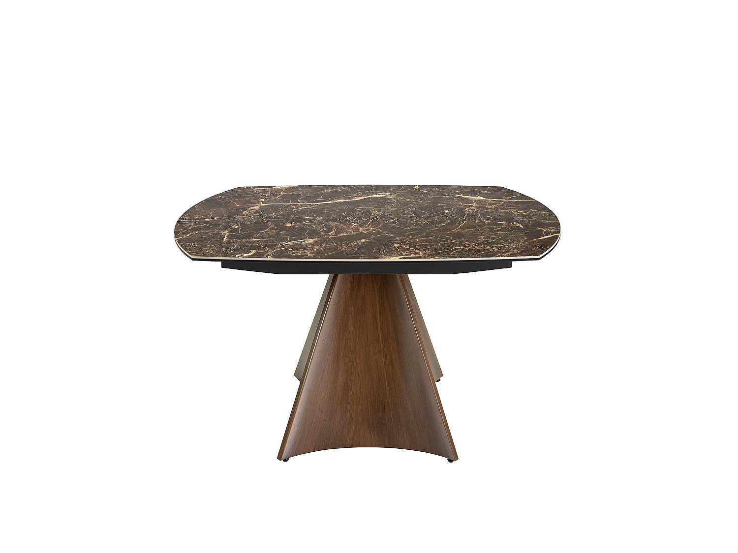 Table à manger à rallonge baril ovale marbre porcelaine et acier effet noyer 1113 ANGEL CERDA
