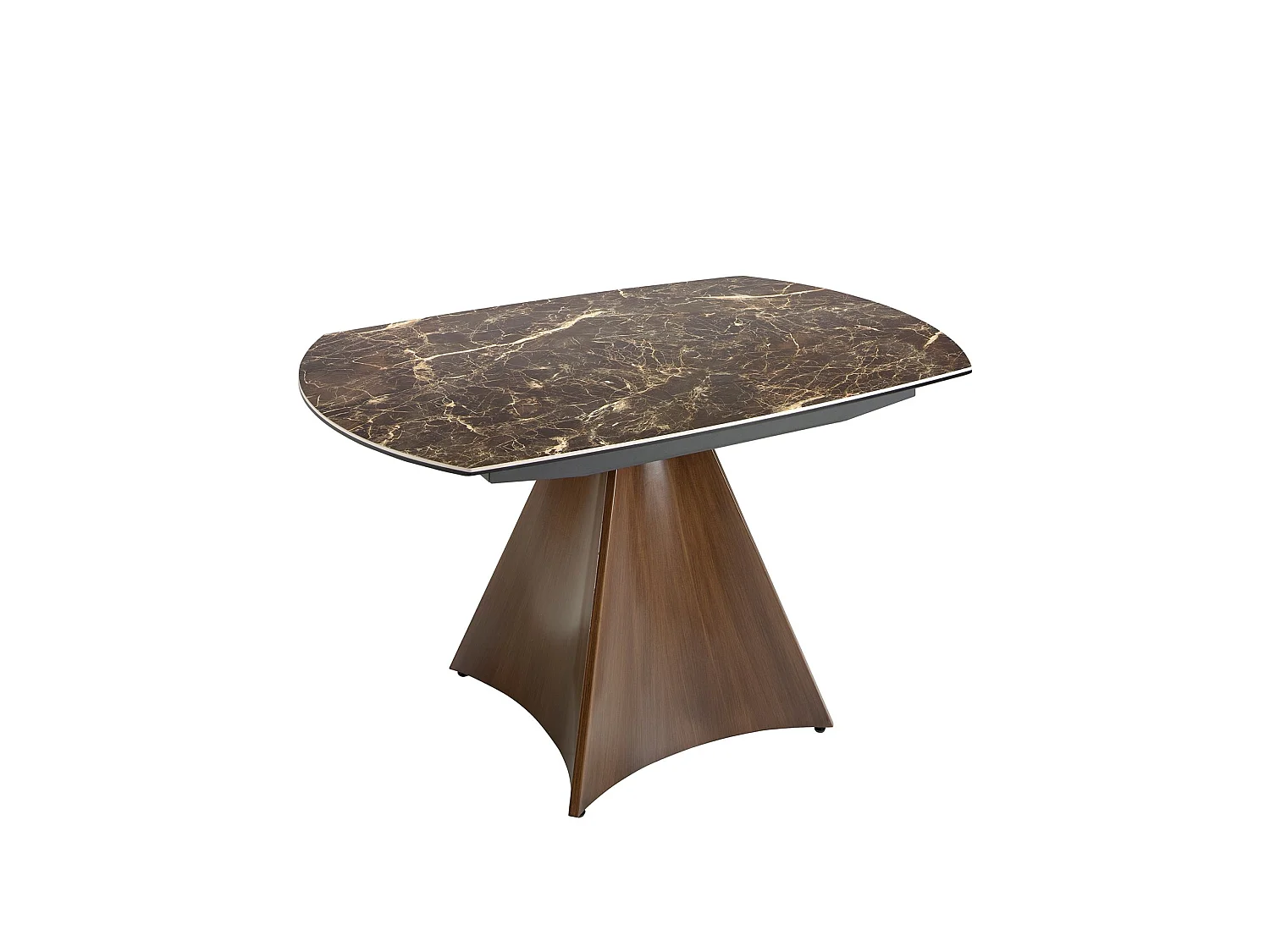 Table à manger à rallonge baril ovale marbre porcelaine et acier effet noyer 1113 ANGEL CERDA