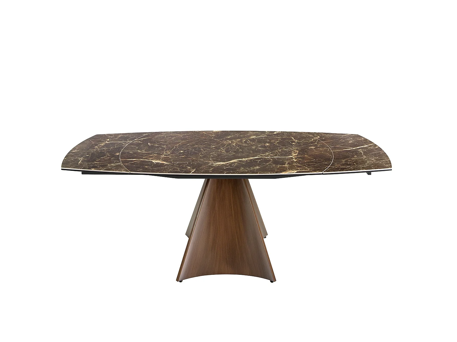 Table à manger à rallonge baril ovale marbre porcelaine et acier effet noyer 1113 ANGEL CERDA