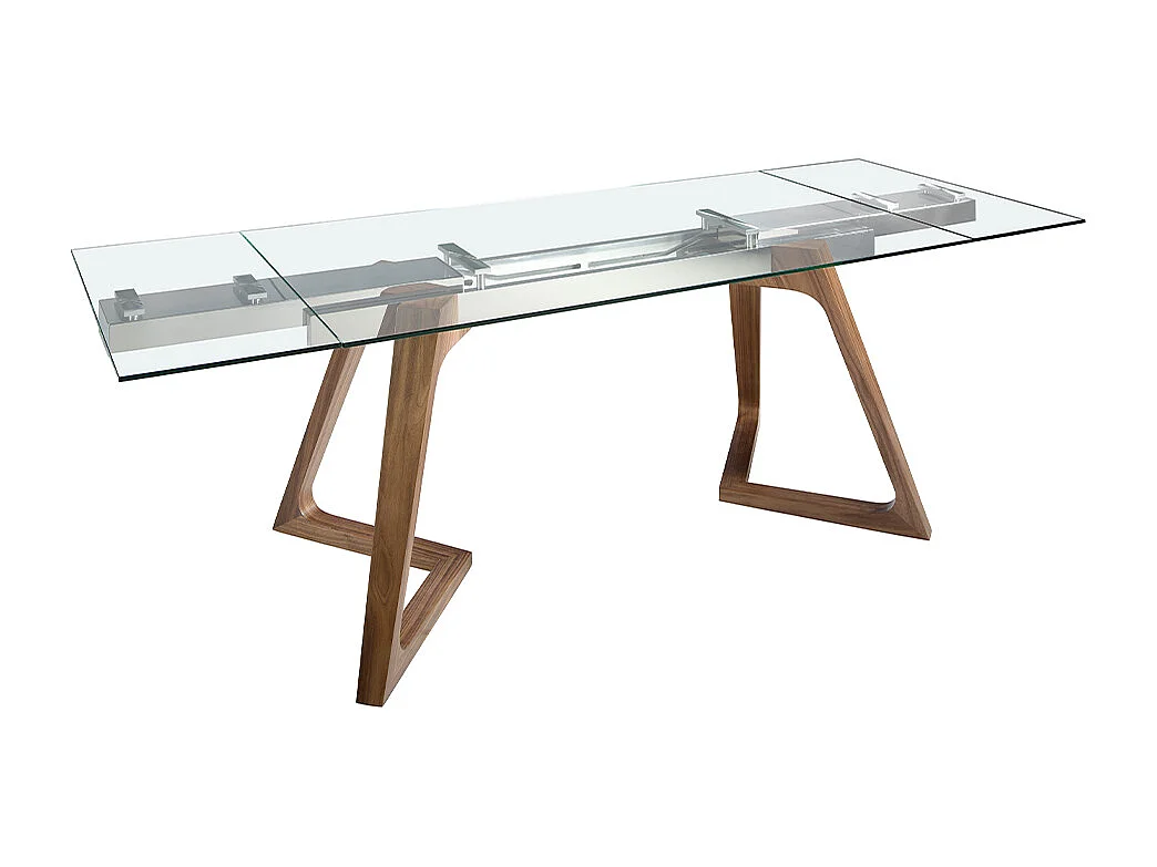 Table à manger à rallonge rectangulaire verre trempé et noyer 1115 ANGEL CERDA