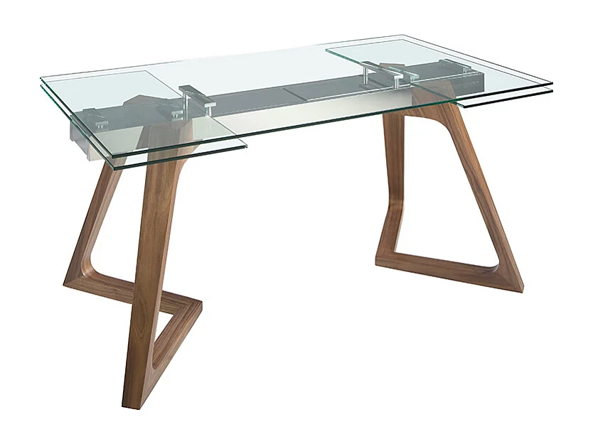 Table à manger à rallonge rectangulaire verre trempé et noyer 1115 ANGEL CERDA