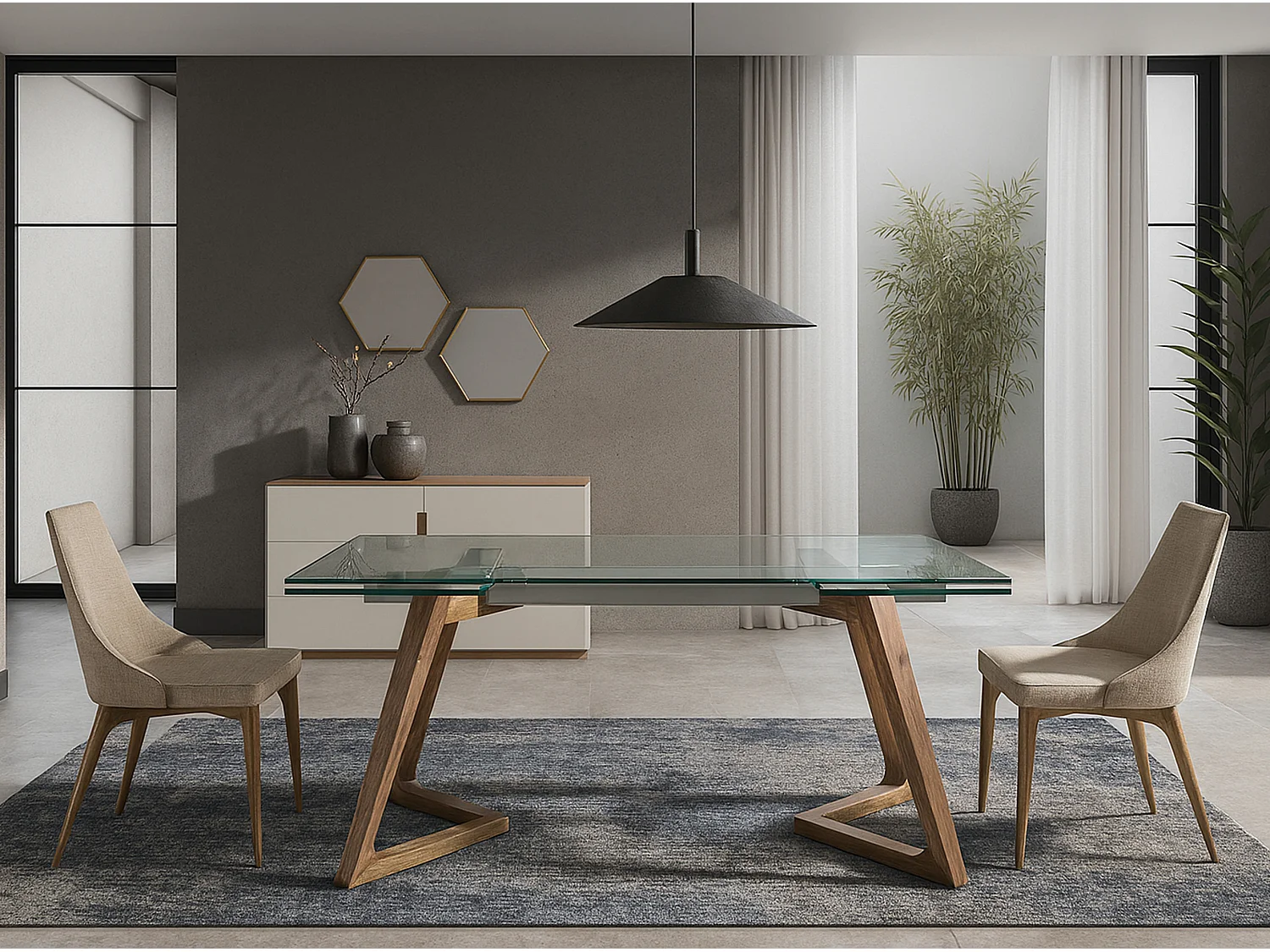 Ausziehbarer Esstisch Rechteckig gehärtetes Glas aus Walnuss 1115 ANGEL CERDA