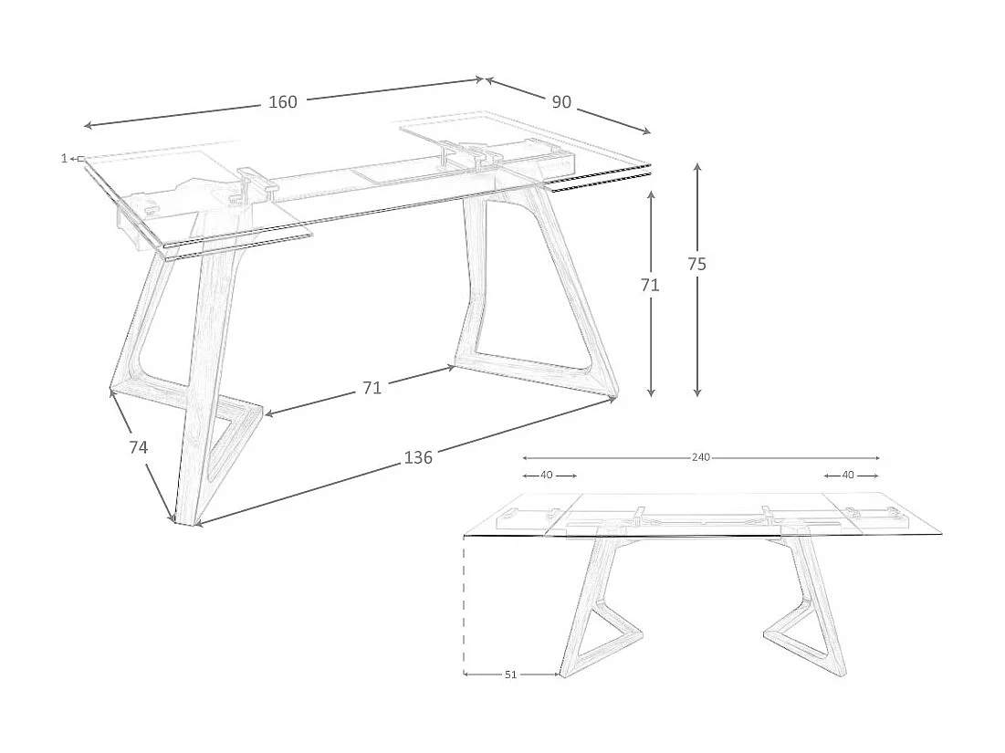 Ausziehbarer Esstisch Rechteckig gehärtetes Glas aus Walnuss 1115 ANGEL CERDA