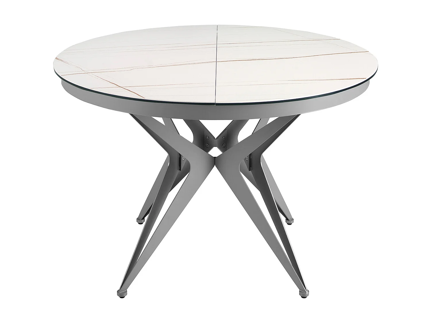 Table à manger à rallonge ronde marbre porcelaine et acier gris 1119 ANGEL CERDA