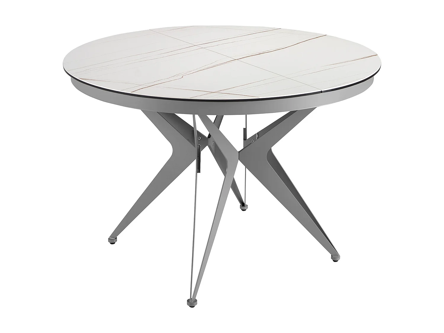 Table à manger à rallonge ronde marbre porcelaine et acier gris 1119 ANGEL CERDA