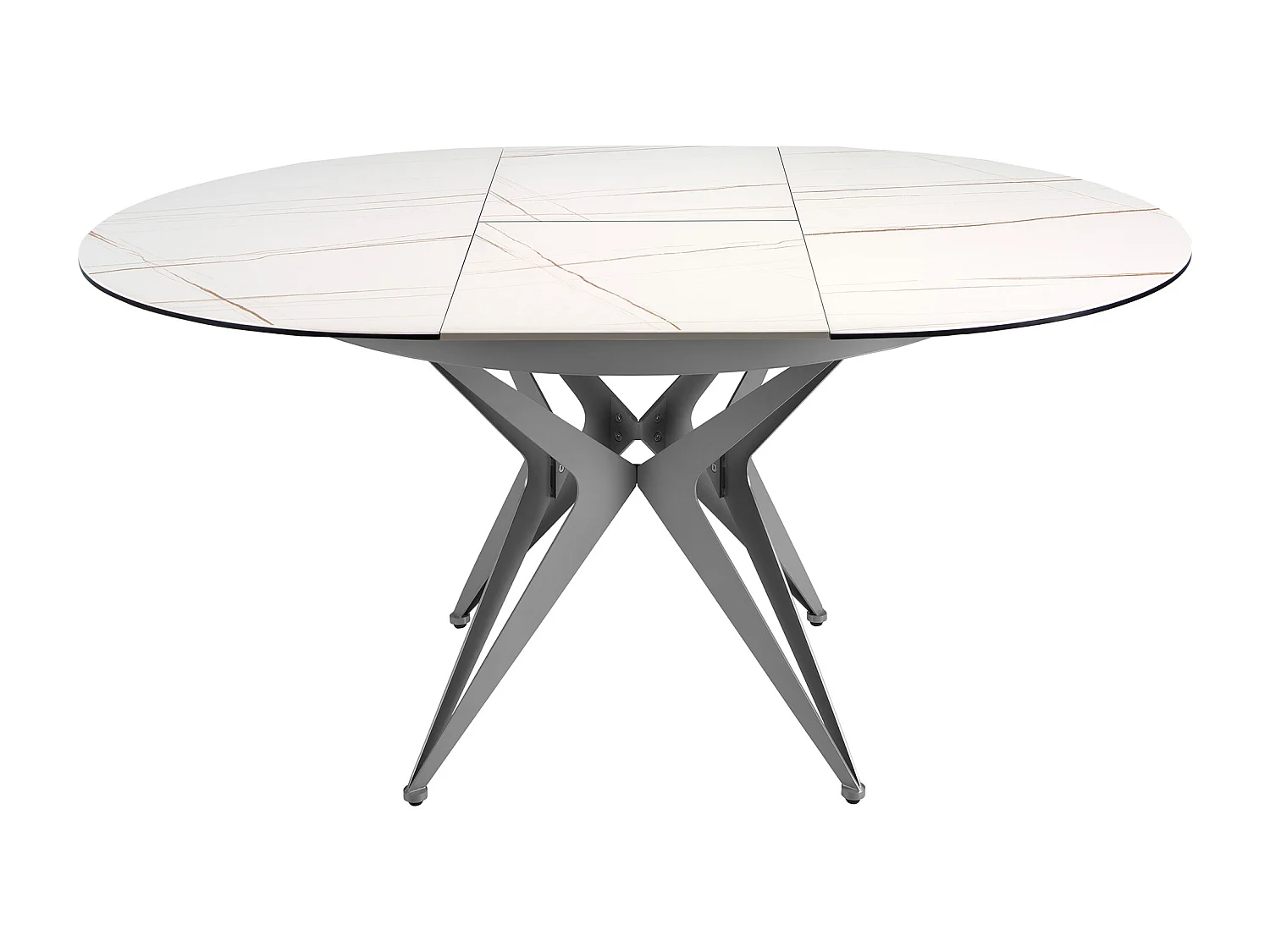 Table à manger à rallonge ronde marbre porcelaine et acier gris 1119 ANGEL CERDA