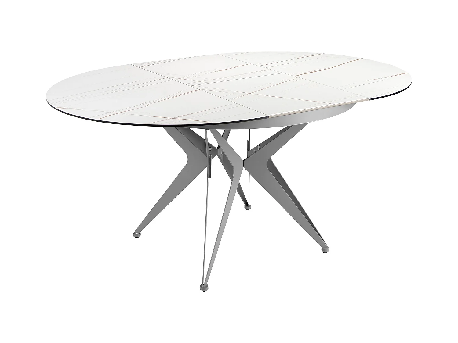 Table à manger à rallonge ronde marbre porcelaine et acier gris 1119 ANGEL CERDA