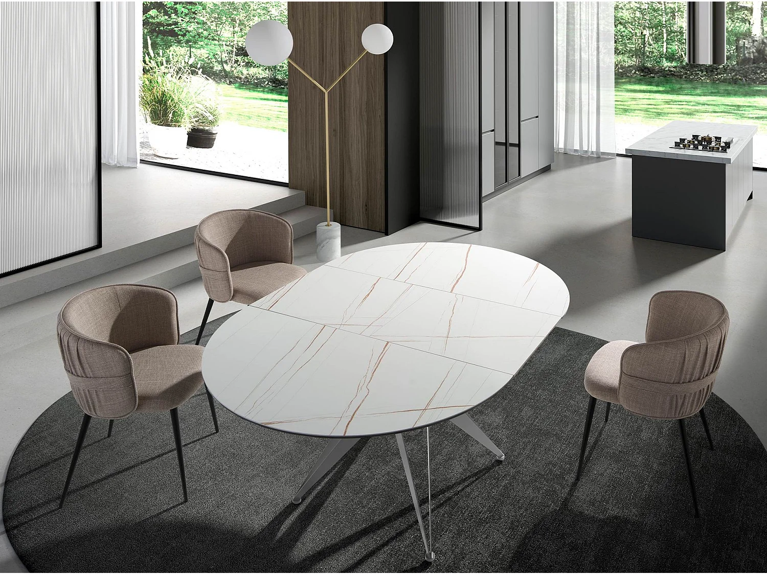 Mesa de jantar redonda extensível em mármore porcelânico e aço cinzento 1119 ANGEL CERDA