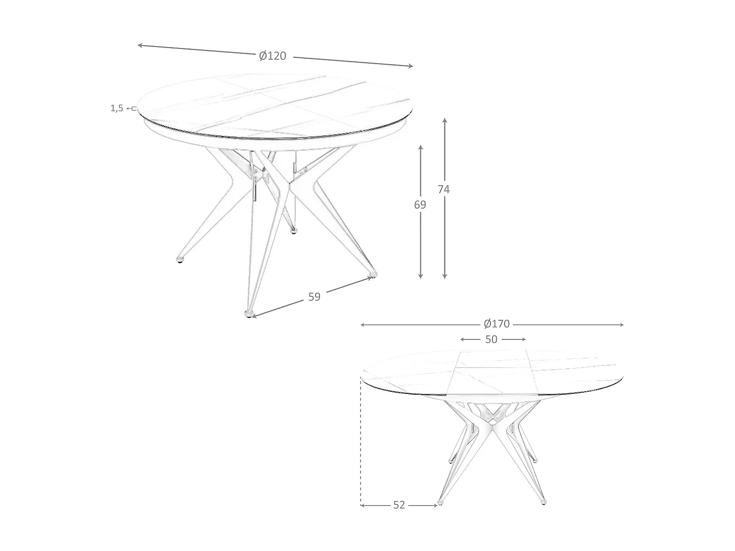 Mesa de jantar redonda extensível em mármore porcelânico e aço cinzento 1119 ANGEL CERDA