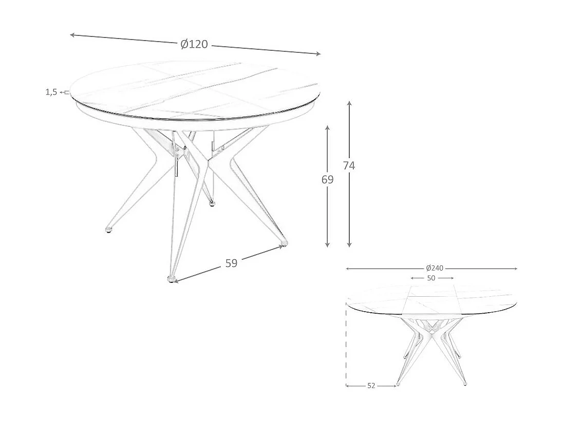 Mesa de jantar redonda extensível em mármore porcelânico e aço cinzento 1119 ANGEL CERDA