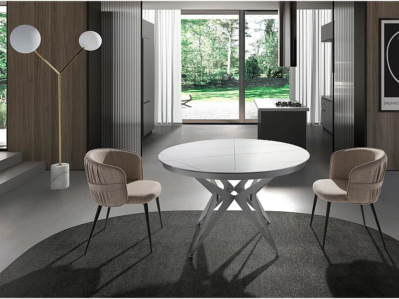 Mesa de jantar redonda extensível em mármore porcelânico e aço cinzento 1119 ANGEL CERDA