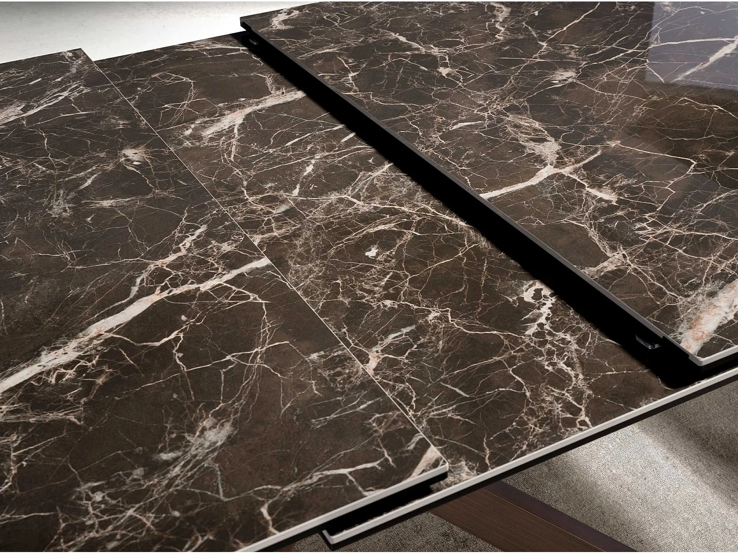 Table à manger à rallonge rectangulaire marbre porcelaine et acier effet noyer 1121 ANGEL CERDA