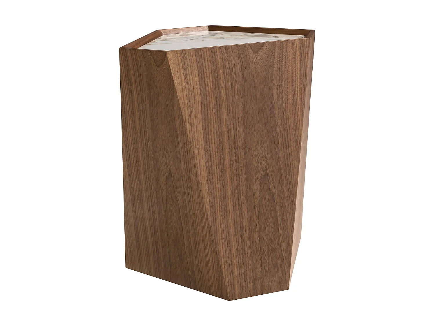 Mesa de canto triangular em mármore de porcelana e nogueira 2134 ANGEL CERDA