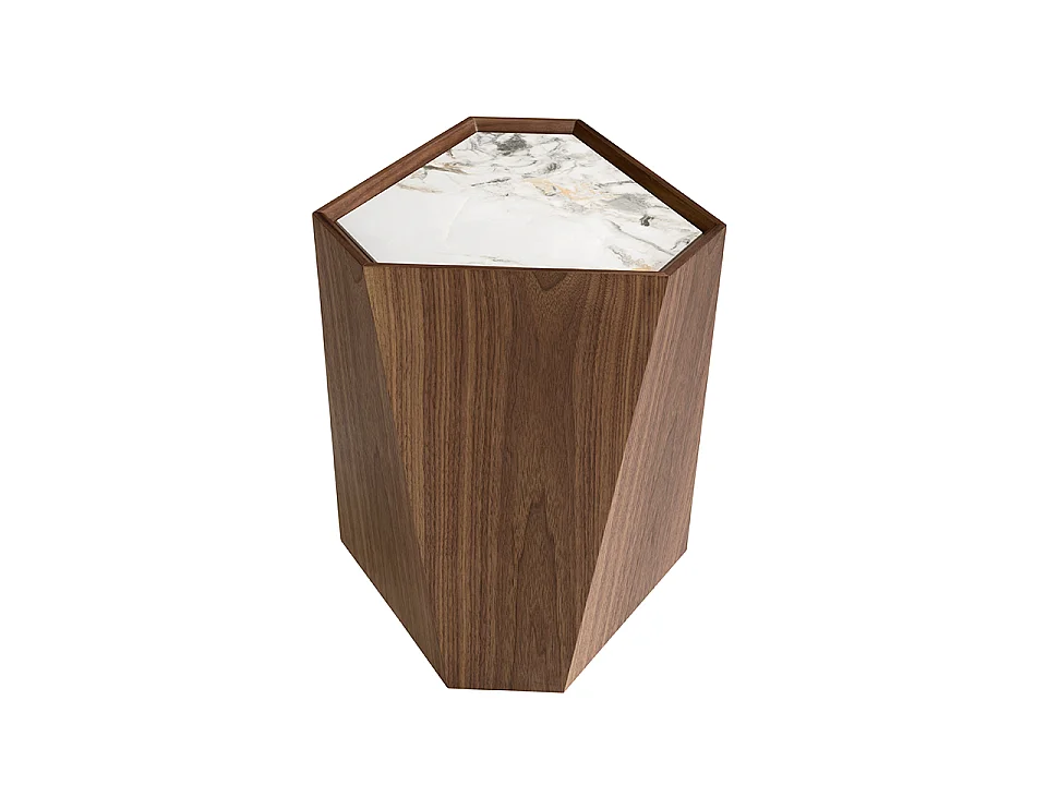 Table d'angle triangulaire en porcelaine, marbre et noyer 2134 ANGEL CERDA