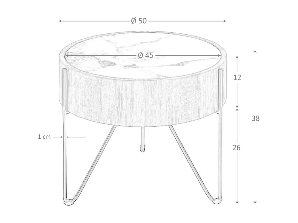 Table d'angle ronde en marbre porcelaine, noyer et acier noir 2139 ANGEL CERDA