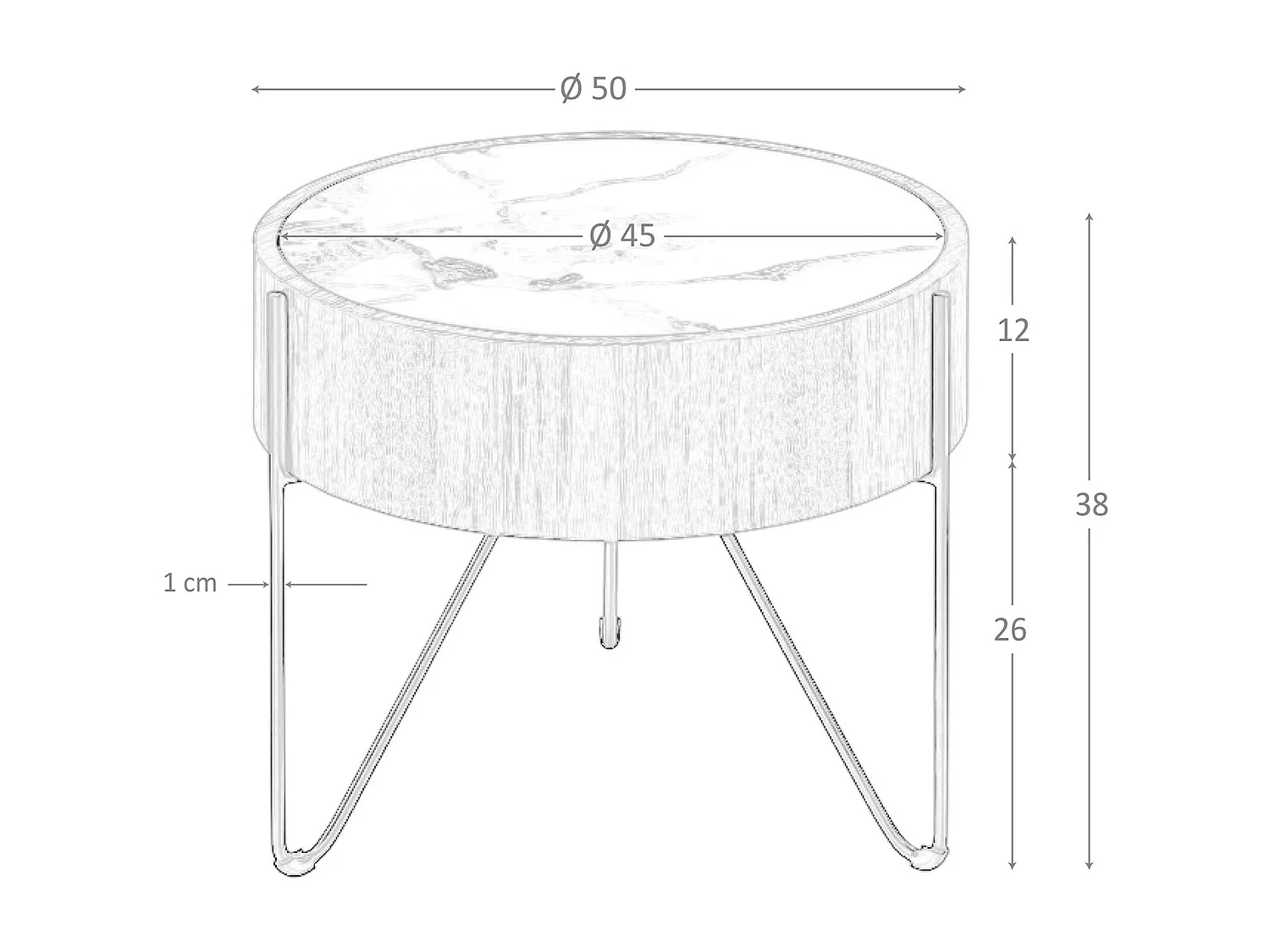 Table d'angle ronde en marbre porcelaine, noyer et acier noir 2139 ANGEL CERDA