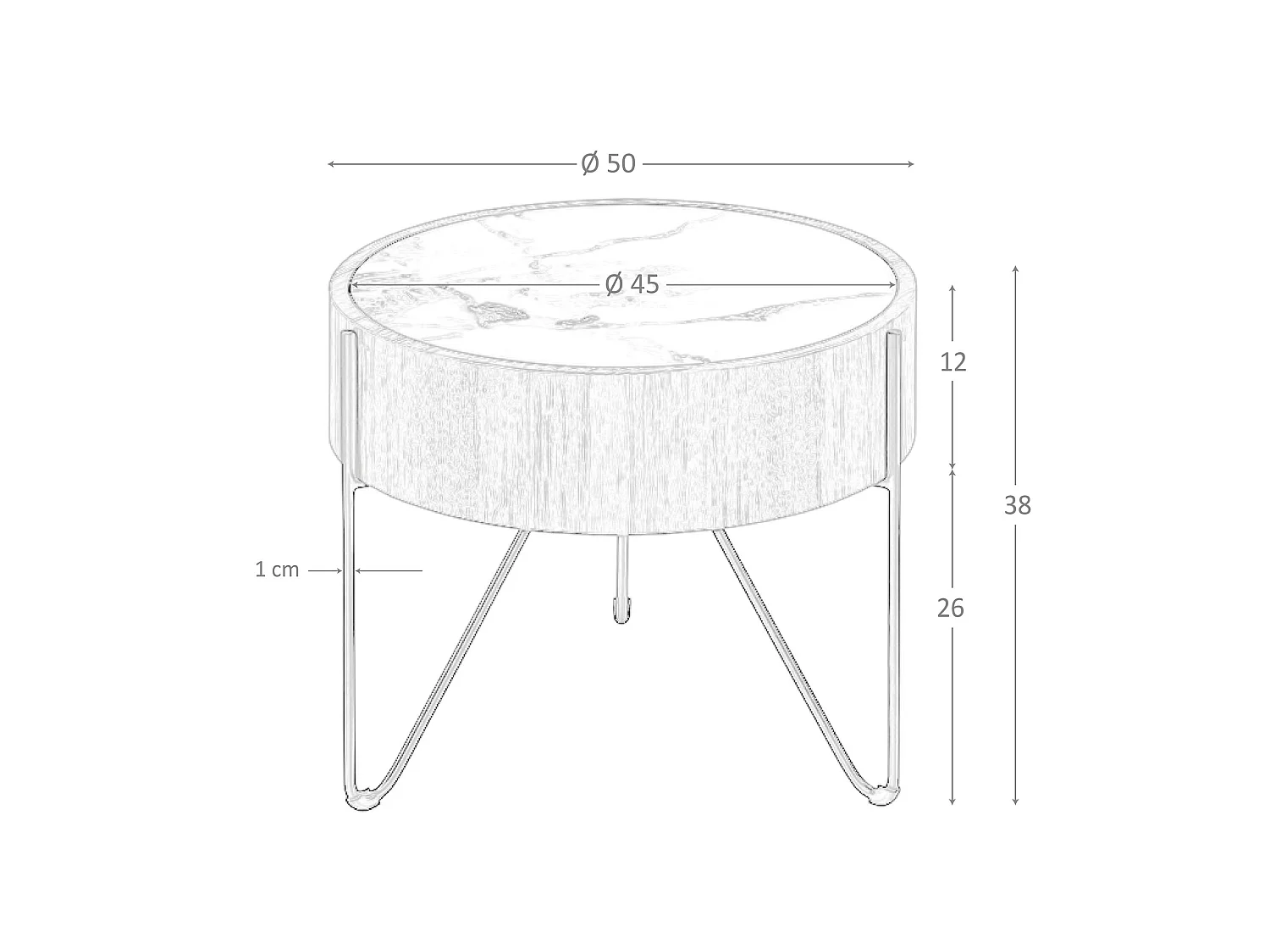 Table d'angle ronde en marbre porcelaine, noyer et acier noir 2139 ANGEL CERDA
