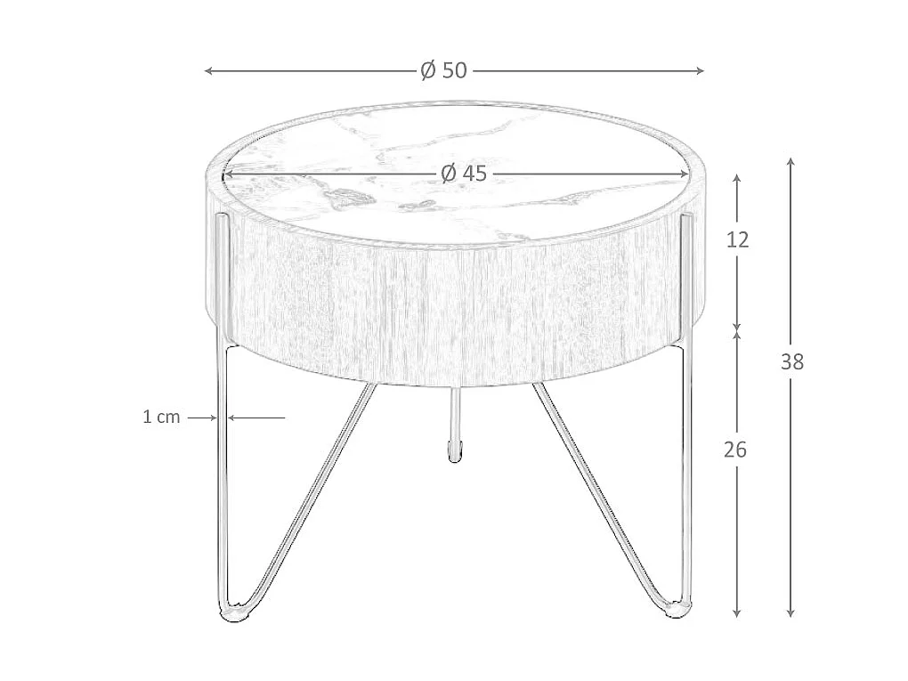 Table d'angle ronde en marbre porcelaine, noyer et acier noir 2139 ANGEL CERDA