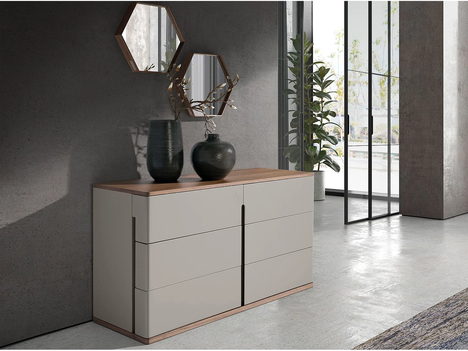 Commode en bois gris et noyer 7168 ANGEL CERDA