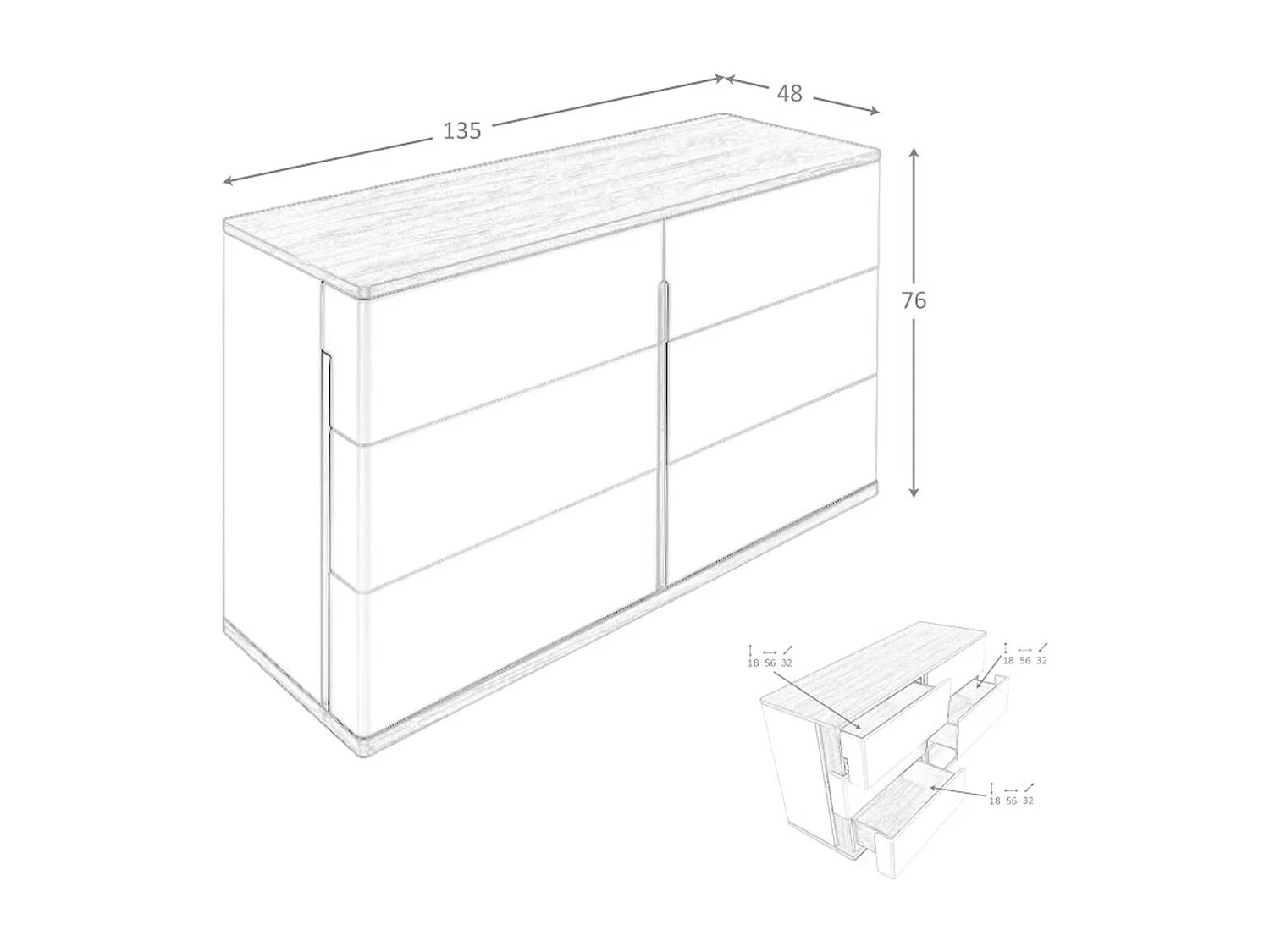 Commode en bois gris et noyer 7168 ANGEL CERDA