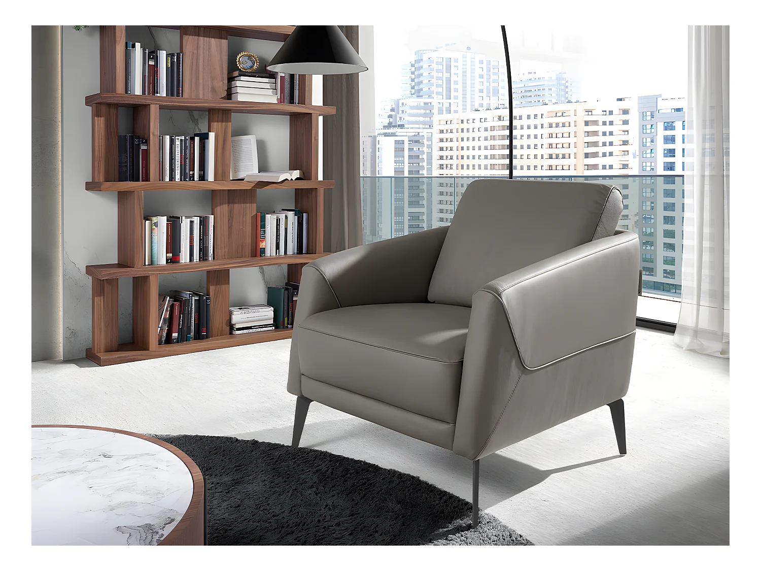 Donkergrijze leren fauteuil 5134 ANGEL CERDA