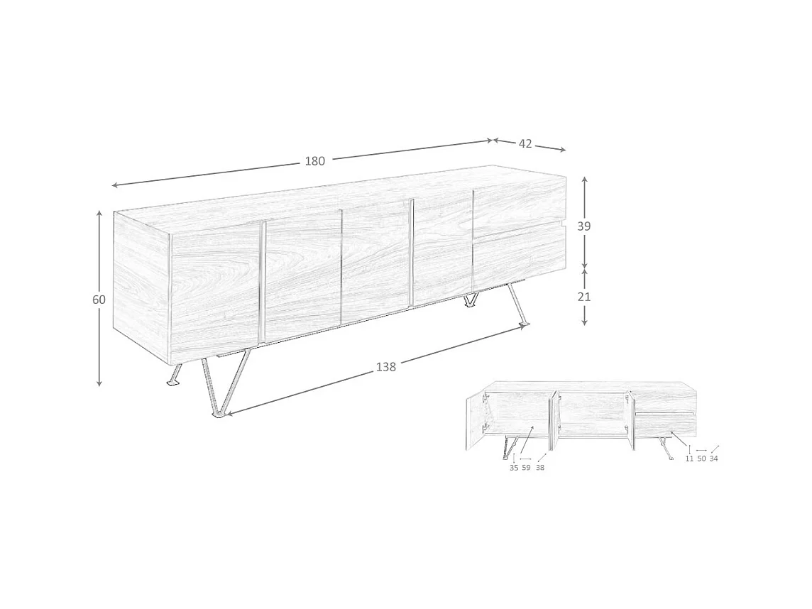 TV-meubel van notenhout en zwart staal 3260 ANGEL CERDA