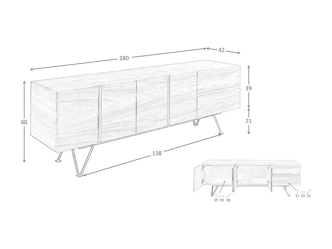 TV-meubel van notenhout en zwart staal 3260 ANGEL CERDA
