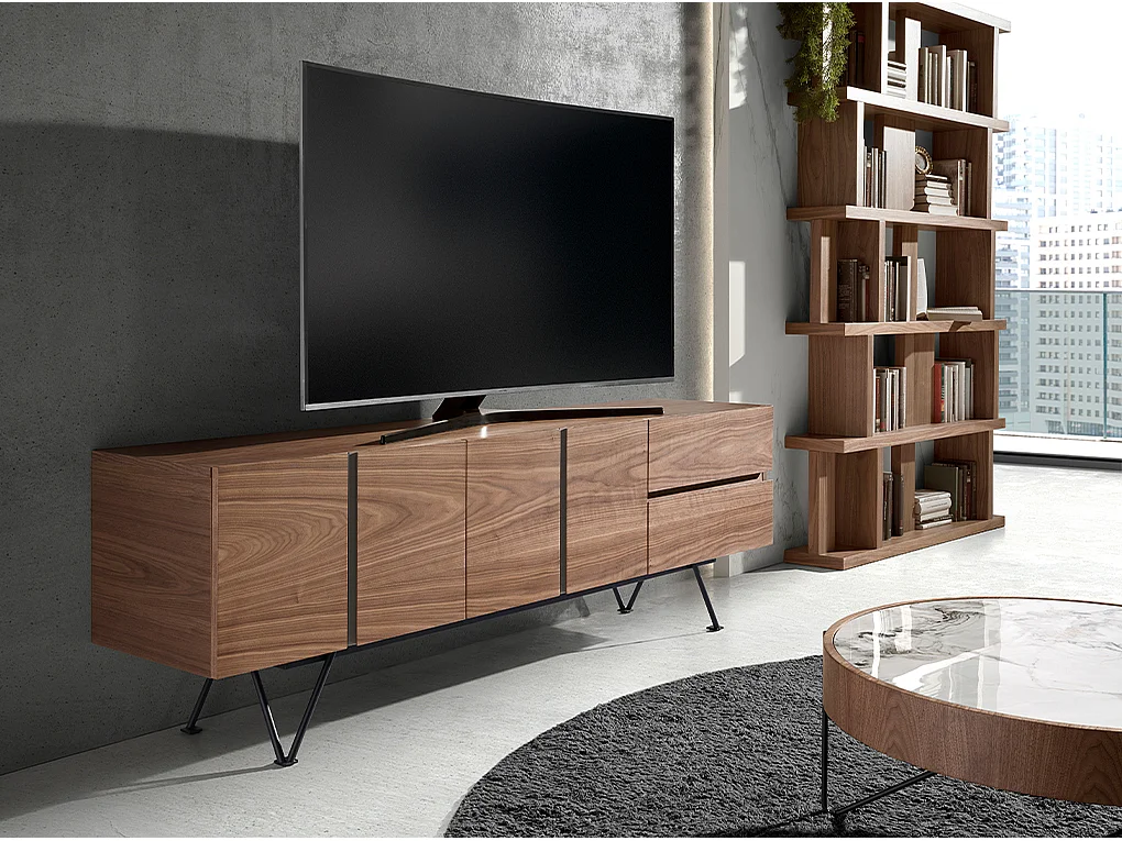 Meuble TV en noyer et acier noir 3260 ANGEL CERDA