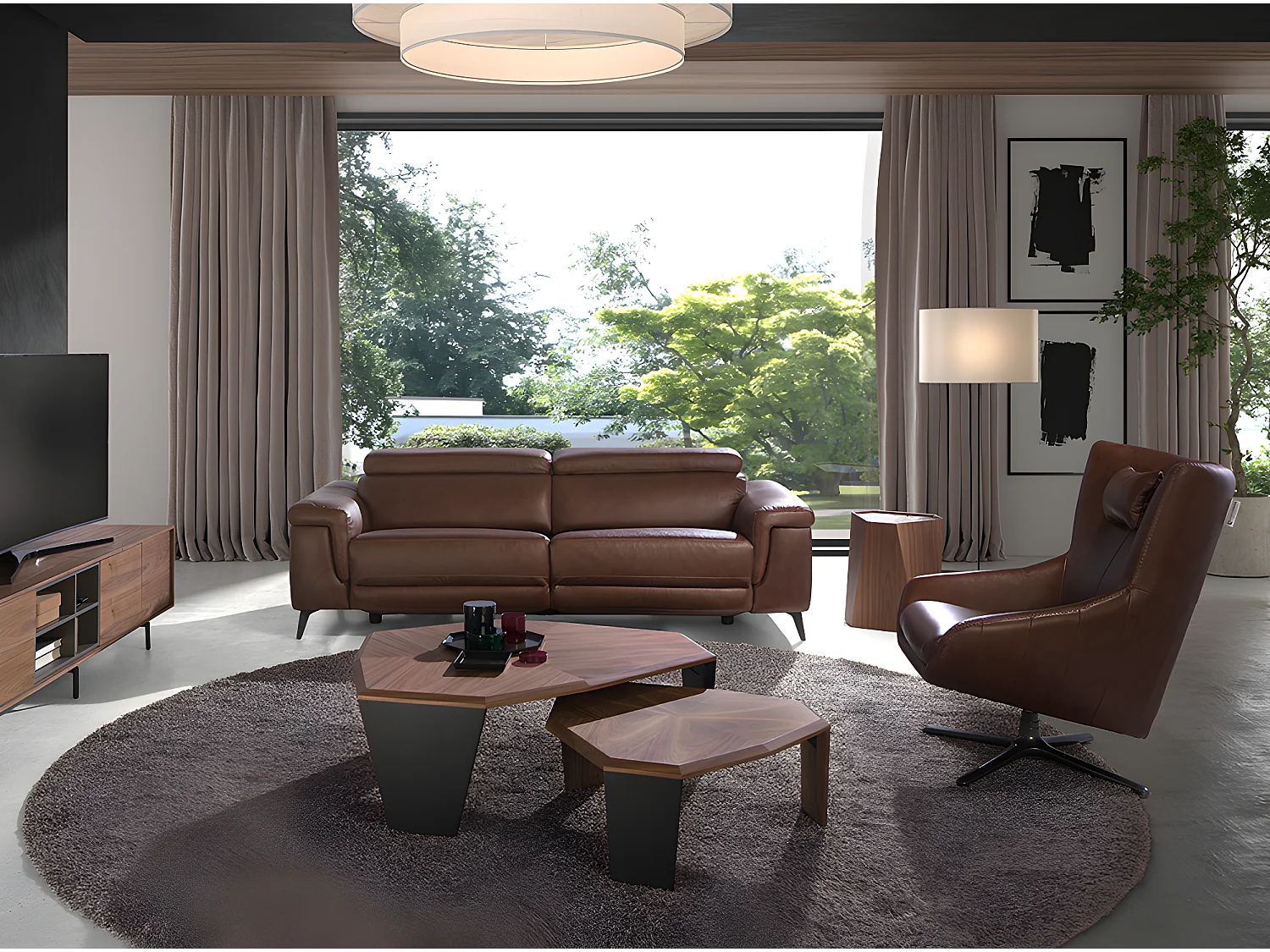 Table basse asymétrique en noyer et pvc noir 2136 ANGEL CERDA