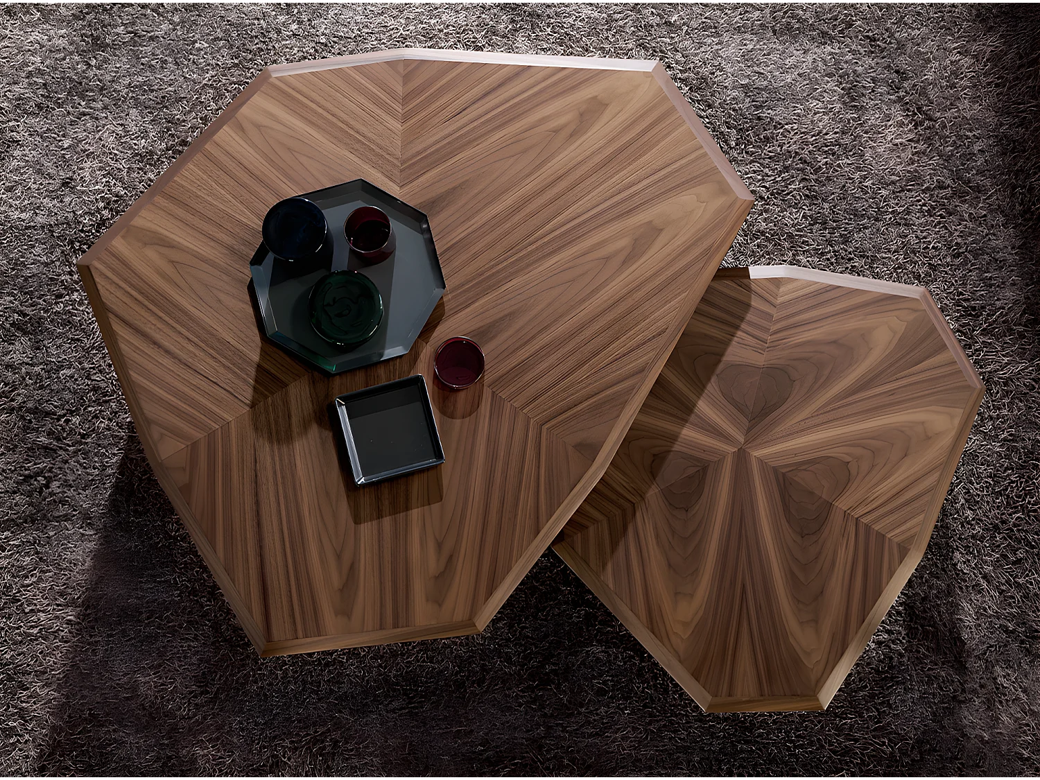 Table basse asymétrique en noyer et pvc noir 2136 ANGEL CERDA