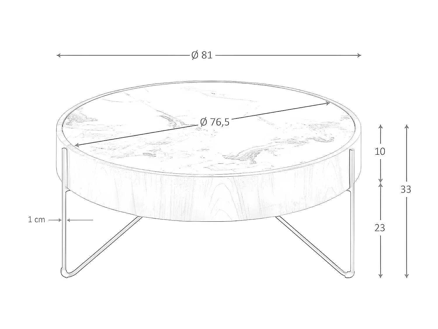 Runder Couchtisch aus Porzellanmarmor, Walnuss und schwarzem Stahl 2138 ANGEL CERDA
