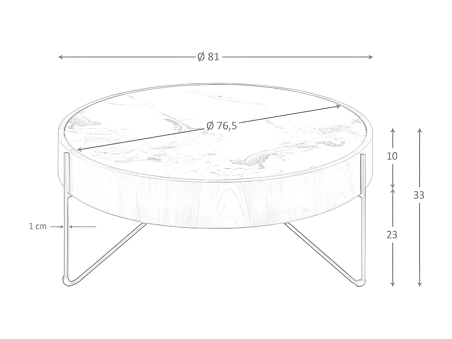 Runder Couchtisch aus Porzellanmarmor, Walnuss und schwarzem Stahl 2138 ANGEL CERDA