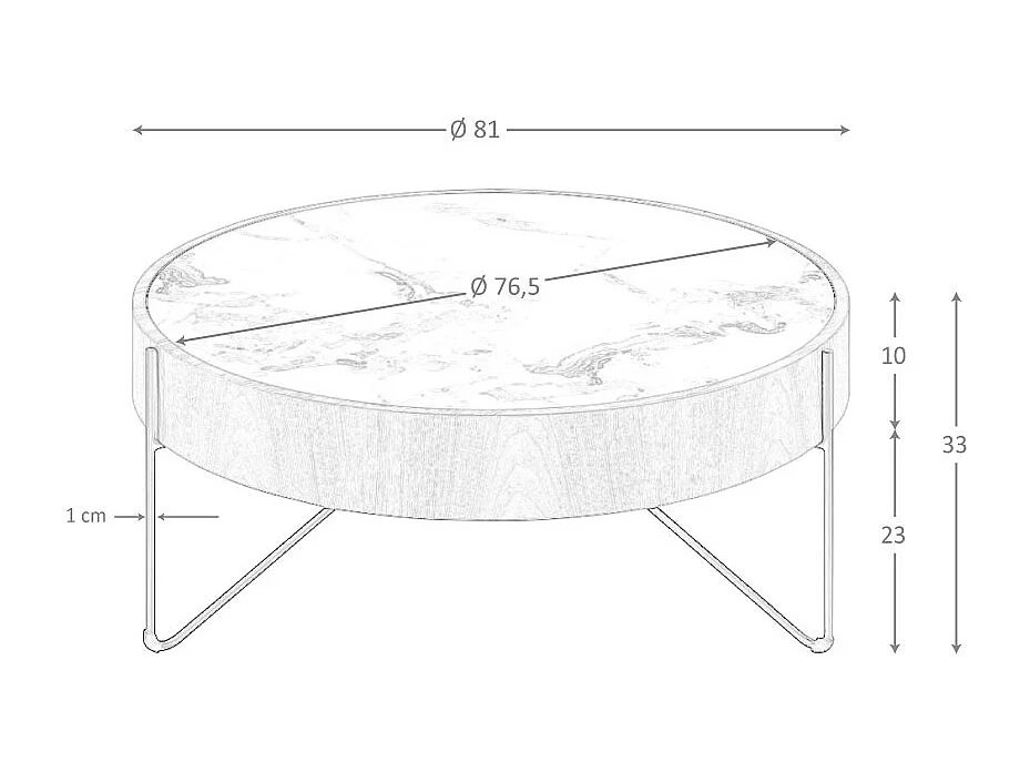 Table basse ronde en marbre porcelaine, noyer et acier noir 2138 ANGEL CERDA