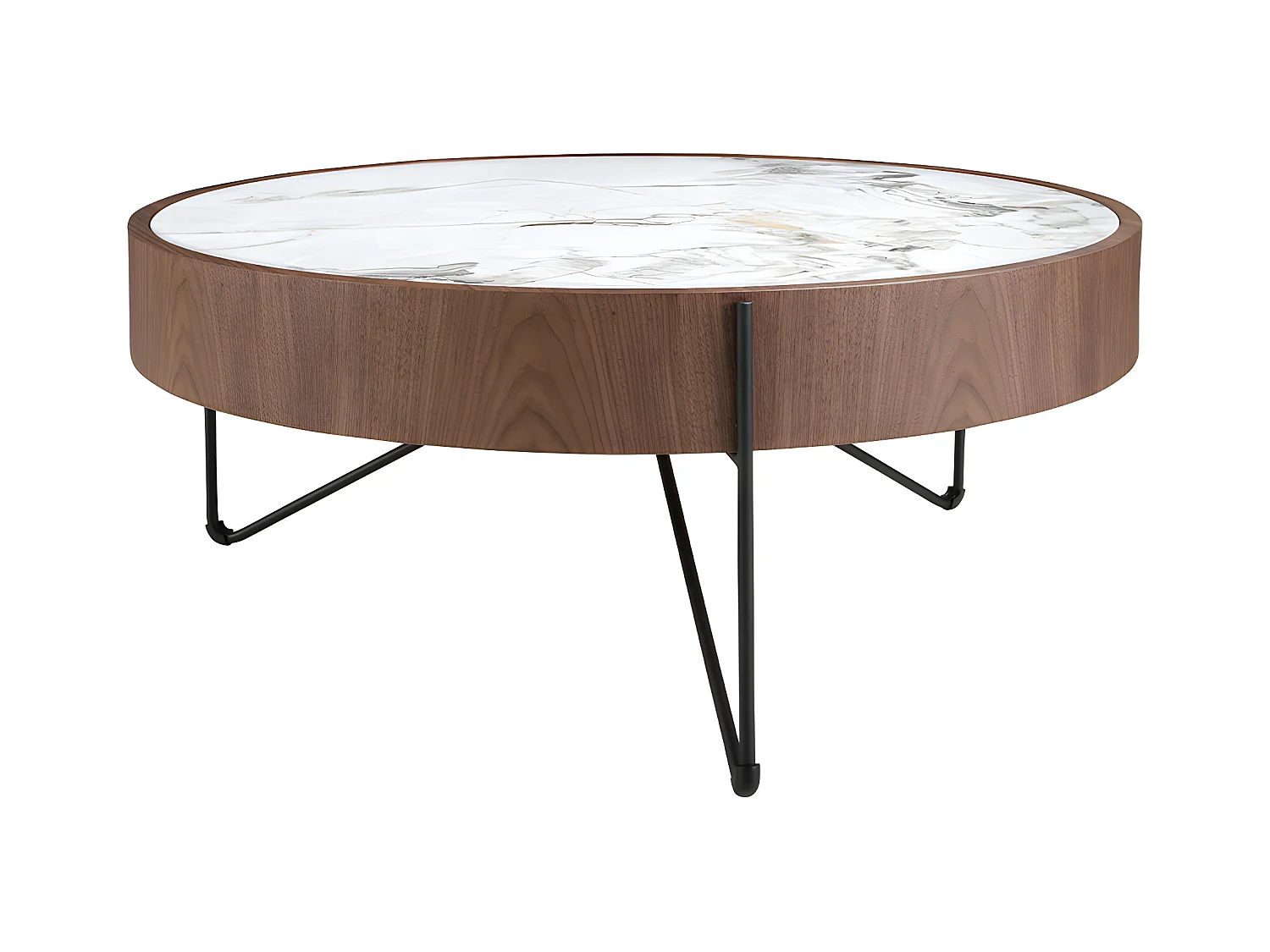 Table basse ronde en marbre porcelaine, noyer et acier noir 2138 ANGEL CERDA