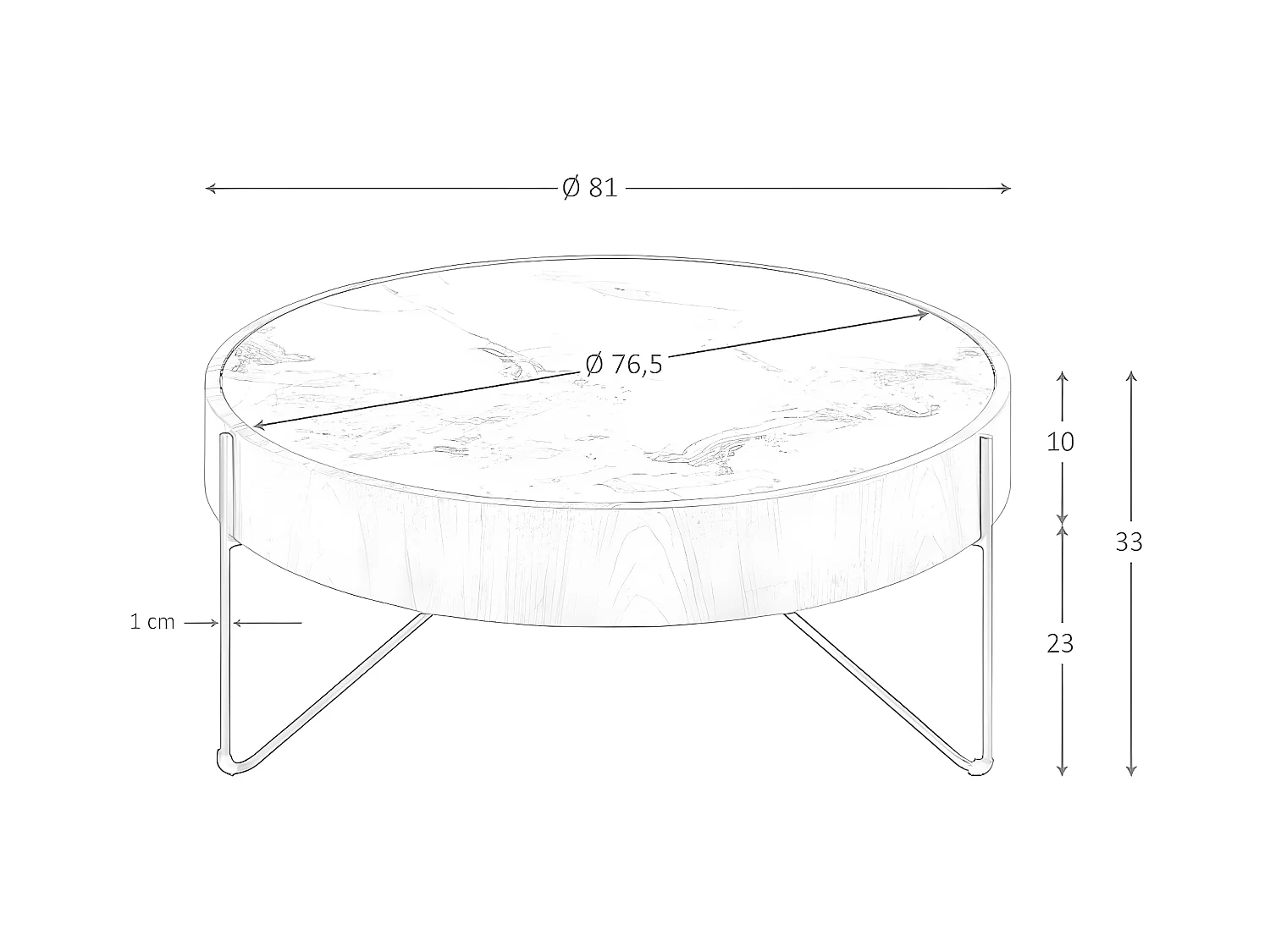 Table basse ronde en marbre porcelaine, noyer et acier noir 2138 ANGEL CERDA