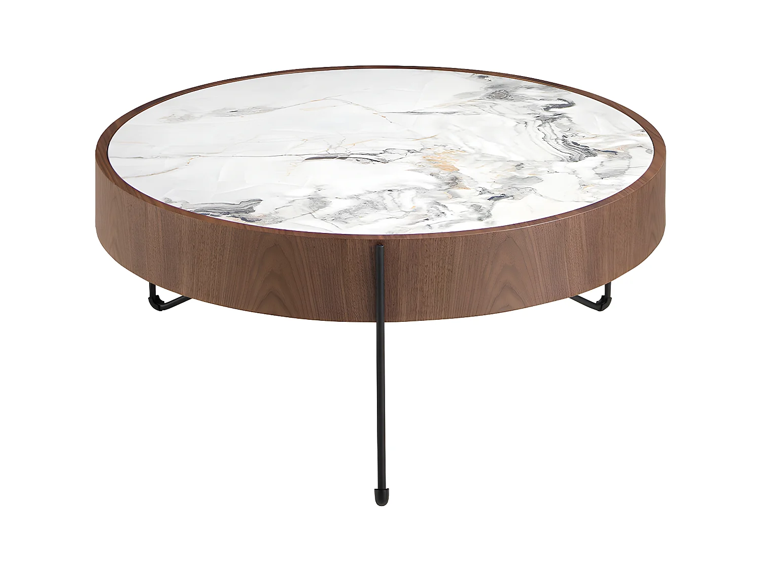 Table basse ronde en marbre porcelaine, noyer et acier noir 2138 ANGEL CERDA